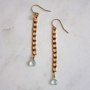 Gold Fill Thick Curvy Chain Aquamarine Drop Earrings